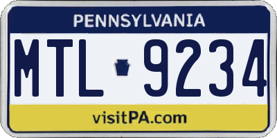 PA license plate MTL9234