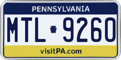 PA license plate MTL9260