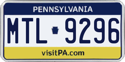 PA license plate MTL9296
