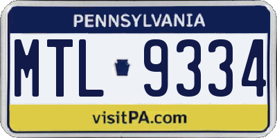 PA license plate MTL9334