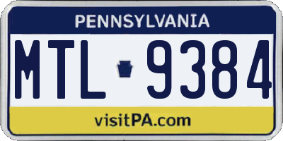 PA license plate MTL9384
