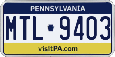 PA license plate MTL9403