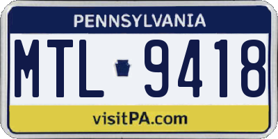 PA license plate MTL9418