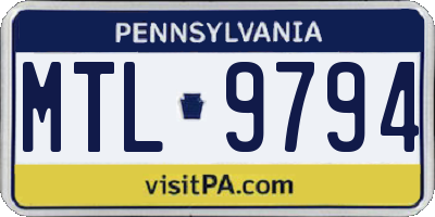 PA license plate MTL9794