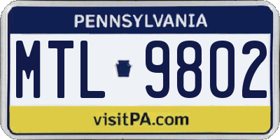 PA license plate MTL9802