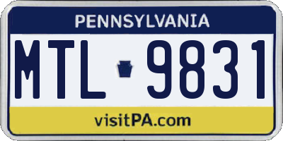 PA license plate MTL9831