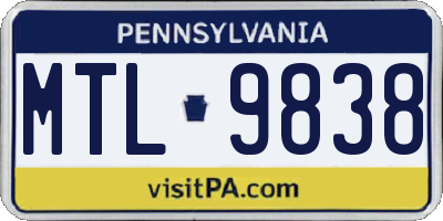 PA license plate MTL9838