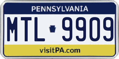 PA license plate MTL9909