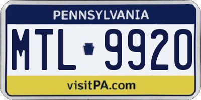 PA license plate MTL9920
