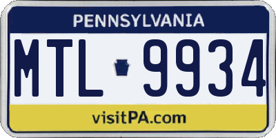 PA license plate MTL9934
