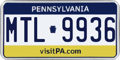 PA license plate MTL9936