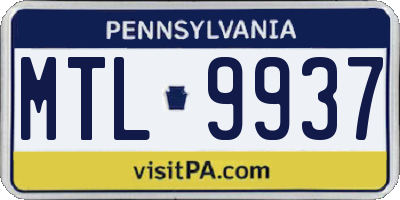 PA license plate MTL9937