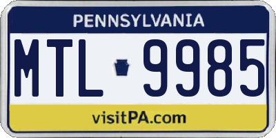 PA license plate MTL9985