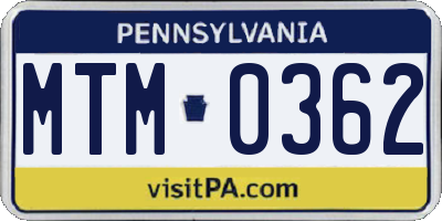 PA license plate MTM0362