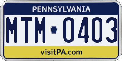 PA license plate MTM0403