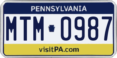 PA license plate MTM0987