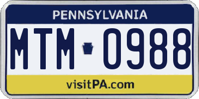 PA license plate MTM0988