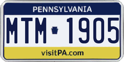 PA license plate MTM1905