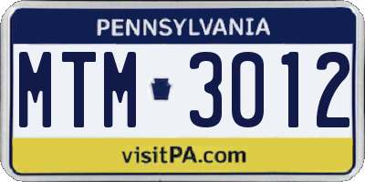 PA license plate MTM3012
