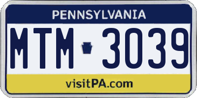 PA license plate MTM3039