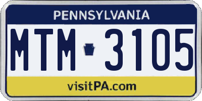 PA license plate MTM3105