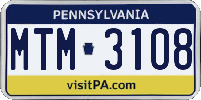 PA license plate MTM3108