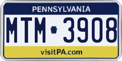 PA license plate MTM3908
