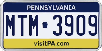 PA license plate MTM3909