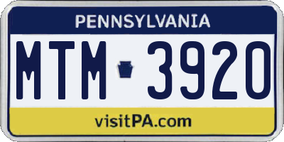 PA license plate MTM3920