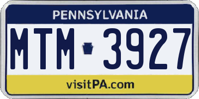 PA license plate MTM3927