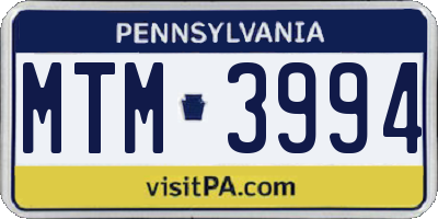 PA license plate MTM3994