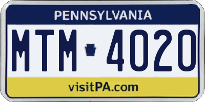 PA license plate MTM4020