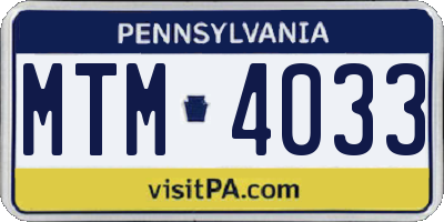 PA license plate MTM4033