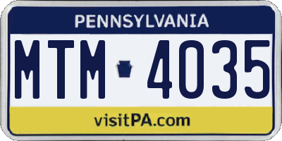 PA license plate MTM4035