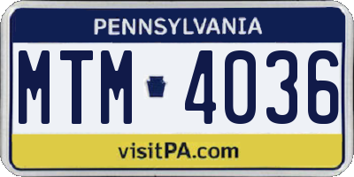 PA license plate MTM4036