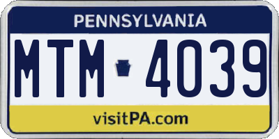 PA license plate MTM4039