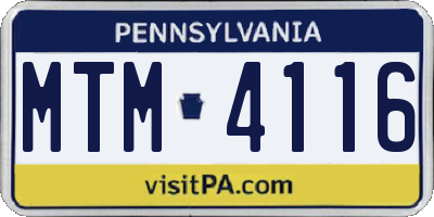 PA license plate MTM4116