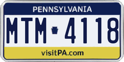 PA license plate MTM4118