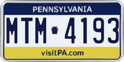 PA license plate MTM4193