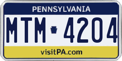 PA license plate MTM4204