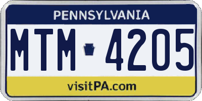 PA license plate MTM4205