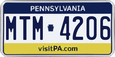 PA license plate MTM4206