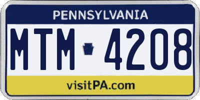 PA license plate MTM4208