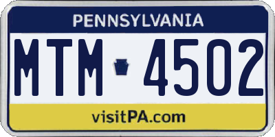 PA license plate MTM4502