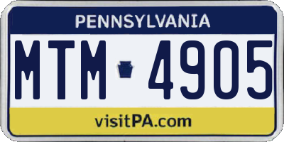 PA license plate MTM4905