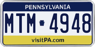 PA license plate MTM4948