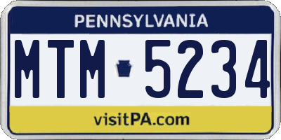 PA license plate MTM5234