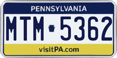 PA license plate MTM5362