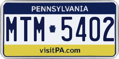 PA license plate MTM5402