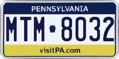 PA license plate MTM8032